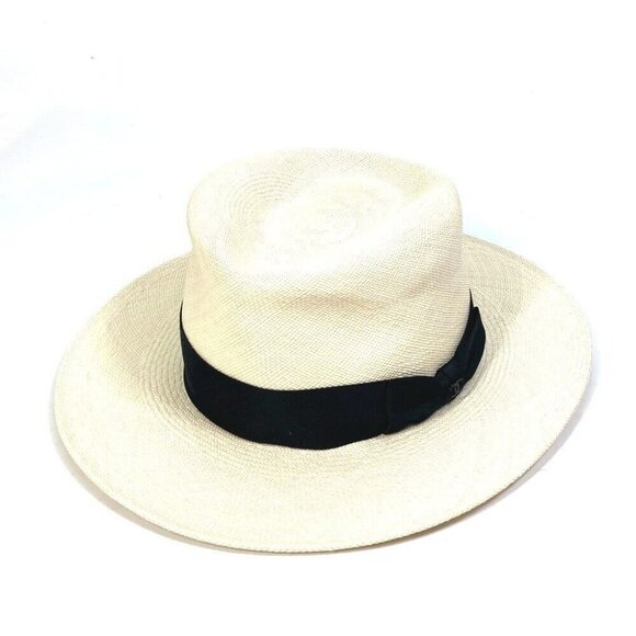 CHANEL CC CC Mark Grosgrain Ribbon 19V hat straw hat straw Beige/Black main image 6